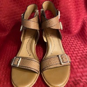 Cognac ankle strap sandals with sofft walking sole.